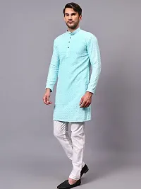 Reliable Olive Rayon Embroidered Knee Length Kurta For Men-thumb3