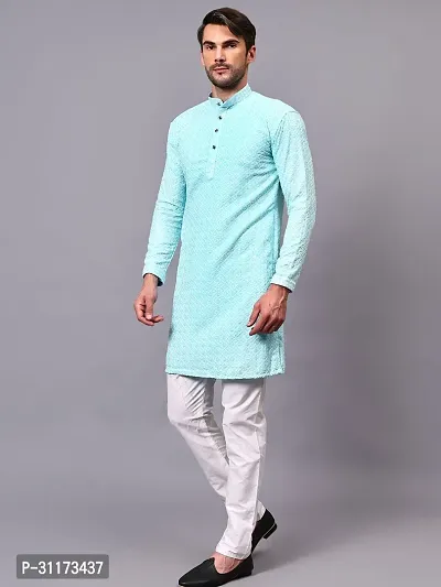 Reliable Olive Rayon Embroidered Knee Length Kurta For Men-thumb4