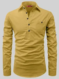 Reliable Yellow Cotton Solid Short Length Kurta For Men-thumb3