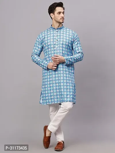 Reliable Olive Rayon Printed Knee Length Kurta For Men-thumb0