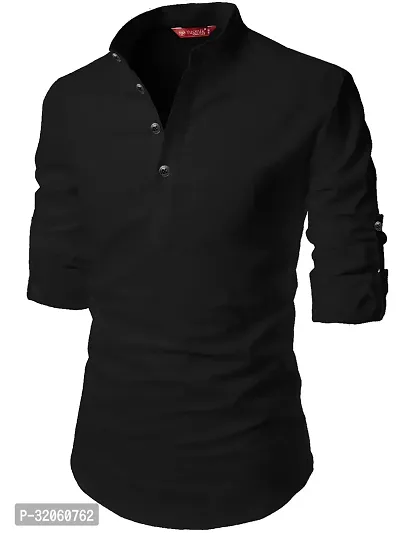 Reliable Black Cotton Solid Short Length Kurta For Men-thumb0