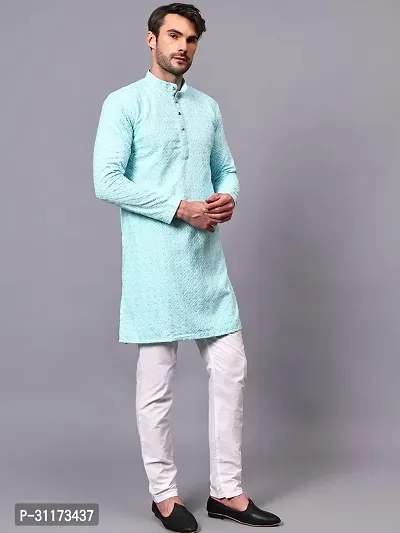 Reliable Olive Rayon Embroidered Knee Length Kurta For Men-thumb3