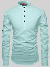 Reliable Turquoise Cotton Solid Short Length Kurta For Men-thumb3