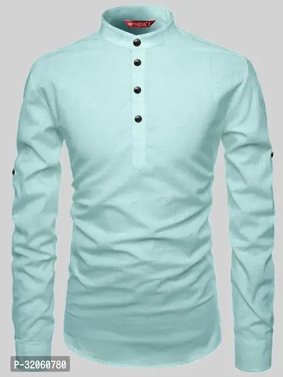 Reliable Turquoise Cotton Solid Short Length Kurta For Men-thumb4