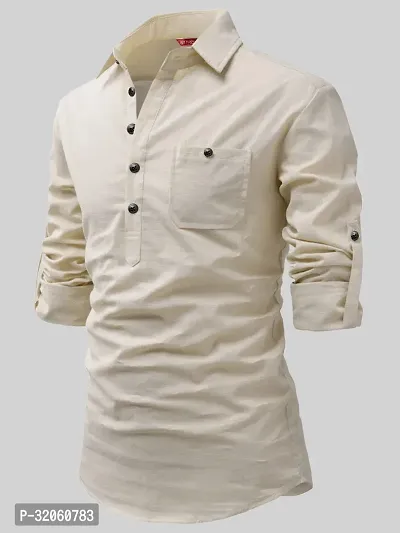 Reliable White Cotton Solid Short Length Kurta For Men-thumb0