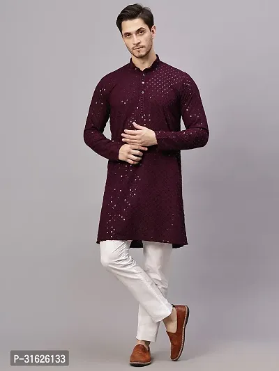 Reliable Magenta Rayon Embroidered Kurta And Bottom Sets For Men