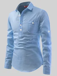 Reliable Blue Cotton Solid Short Length Kurta For Men-thumb2