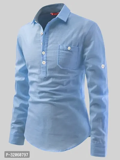 Reliable Blue Cotton Solid Short Length Kurta For Men-thumb3