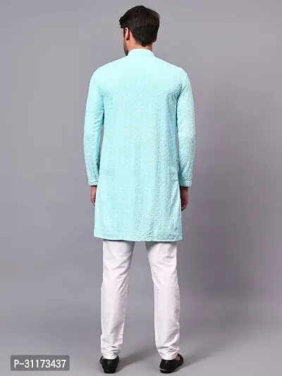 Reliable Olive Rayon Embroidered Knee Length Kurta For Men-thumb5