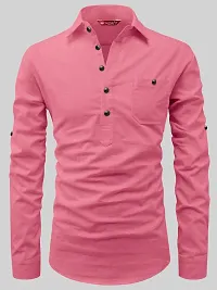 Reliable Pink Cotton Solid Short Length Kurta For Men-thumb2