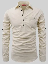 Reliable White Cotton Solid Short Length Kurta For Men-thumb3