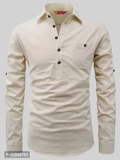 Reliable White Cotton Solid Short Length Kurta For Men-thumb4