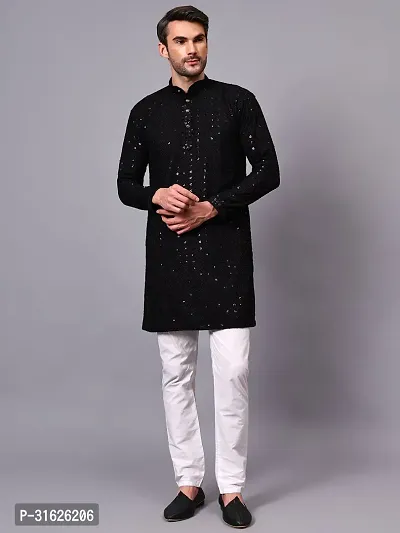 Reliable Black Rayon Embroidered Kurta And Bottom Sets For Men