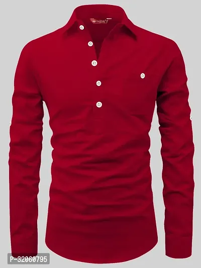 Reliable Red Cotton Solid Short Length Kurta For Men-thumb3