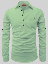 Reliable Green Cotton Solid Short Length Kurta For Men-thumb2