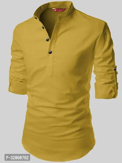 Reliable Yellow Cotton Solid Short Length Kurta For Men