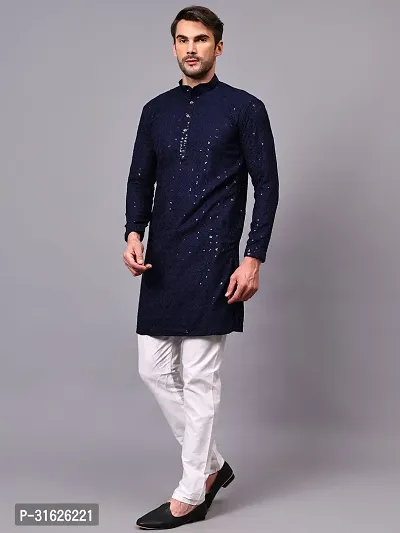 Reliable Blue Rayon Embroidered Kurta And Bottom Sets For Men