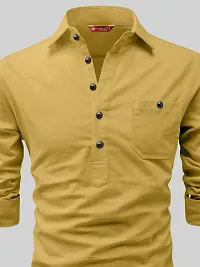 Reliable Yellow Cotton Solid Short Length Kurta For Men-thumb1