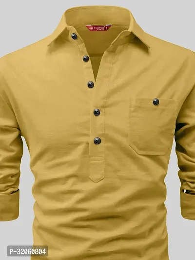 Reliable Yellow Cotton Solid Short Length Kurta For Men-thumb2