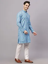 Reliable Olive Rayon Printed Knee Length Kurta For Men-thumb3