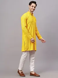 Reliable Yellow Rayon Embroidered Knee Length Kurta For Men-thumb3