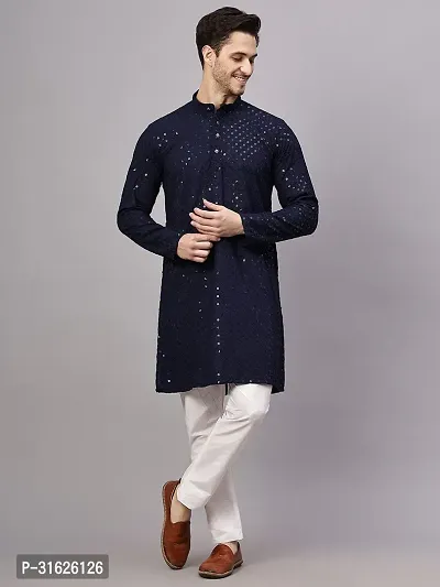 Reliable Blue Rayon Embroidered Kurta And Bottom Sets For Men