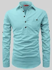 Reliable Turquoise Cotton Solid Short Length Kurta For Men-thumb2