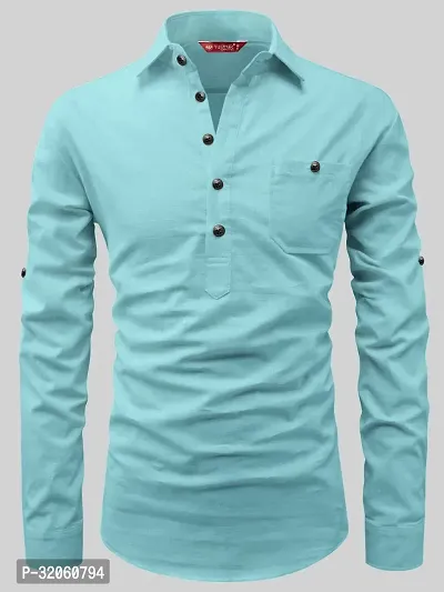 Reliable Turquoise Cotton Solid Short Length Kurta For Men-thumb3