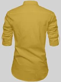 Reliable Yellow Cotton Solid Short Length Kurta For Men-thumb2