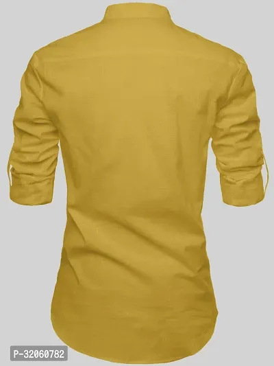 Reliable Yellow Cotton Solid Short Length Kurta For Men-thumb3