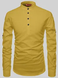 Reliable Yellow Cotton Solid Short Length Kurta For Men-thumb3