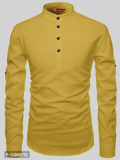 Reliable Yellow Cotton Solid Short Length Kurta For Men-thumb4