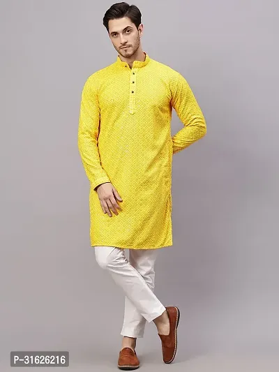 Reliable Yellow Rayon Embroidered Kurta And Bottom Sets For Men-thumb0