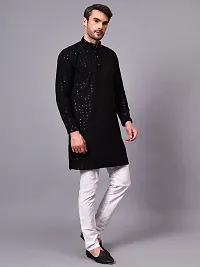 Reliable Black Rayon Embroidered Kurta And Bottom Sets For Men-thumb2