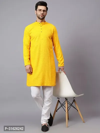 Reliable Yellow Rayon Embroidered Kurta And Bottom Sets For Men-thumb0