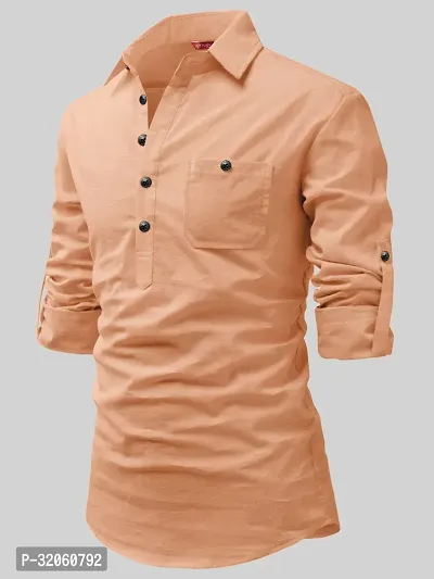 Reliable Peach Cotton Solid Short Length Kurta For Men-thumb0