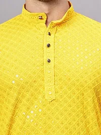 Reliable Yellow Rayon Embroidered Knee Length Kurta For Men-thumb1