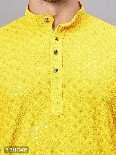 Reliable Yellow Rayon Embroidered Knee Length Kurta For Men-thumb2