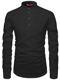 Reliable Black Cotton Solid Short Length Kurta For Men-thumb2