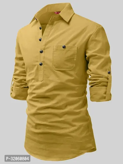 Reliable Yellow Cotton Solid Short Length Kurta For Men