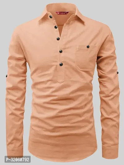 Reliable Peach Cotton Solid Short Length Kurta For Men-thumb3