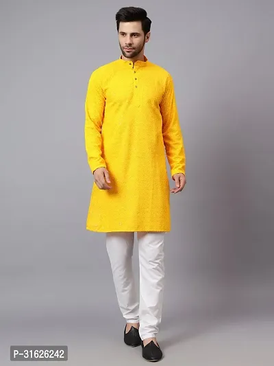 Reliable Yellow Rayon Embroidered Kurta And Bottom Sets For Men-thumb2