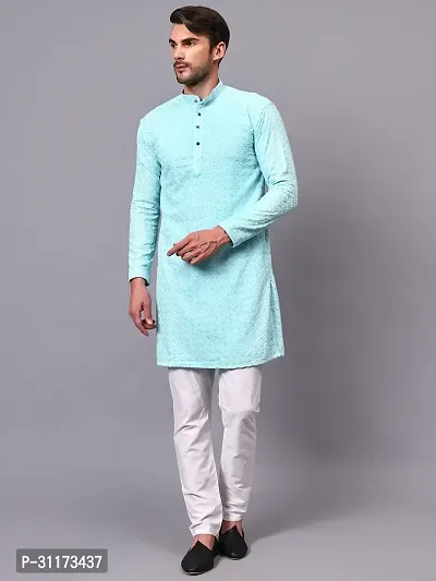 Reliable Olive Rayon Embroidered Knee Length Kurta For Men-thumb0