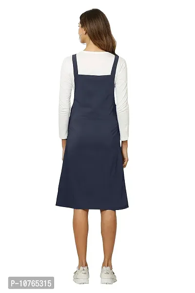 Navy Blue Dungaree Dress Skirt with Striped Top For Women