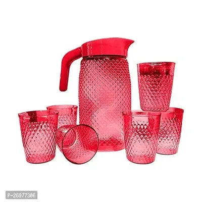 Water Beautiful with 6 Pieces Glasses Set for Juice/Water Serve (1.5 L) Jug Glass Set Jug (Plastic)-thumb0