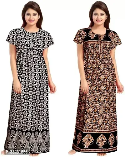 Stylish Multicoloured Cotton Printed Nightdress For Women Pack Of 2-thumb0