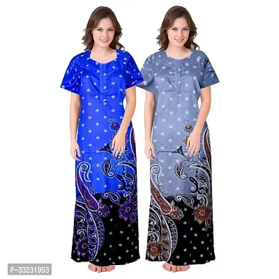 Stylish Multicoloured Cotton Printed Nightdress For Women Pack Of 2-thumb0