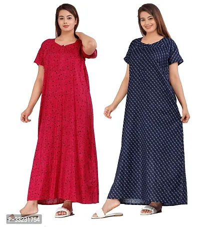 Stylish Multicoloured Cotton Printed Nightdress For Women Pack Of 2-thumb0