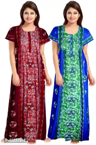 Stylish Multicoloured Cotton Printed Nightdress For Women Pack Of 2-thumb2