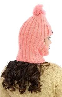 Monkey Cap for Women Winter Woolen Beanie Zipper Hat | Knitted Soft Plush Angora Wool Inside Fur Thick Windproof Face Cover Zip Hood Neck Warmer Skull Cap for Women  Girl's-thumb2